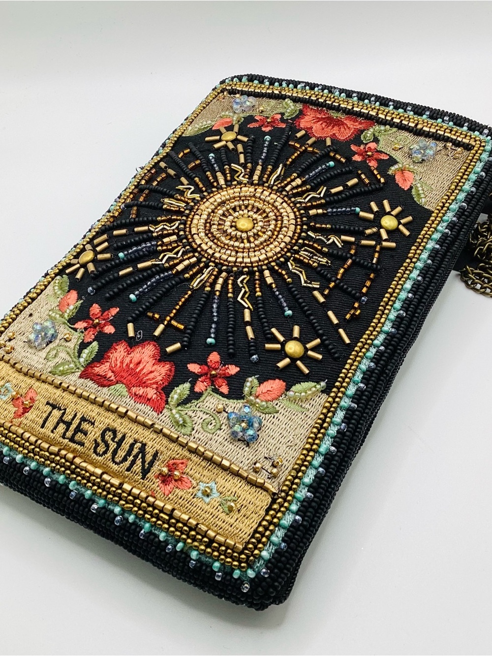 Maru Frances NWT Shine On Beaded Sun Theme with Flowers Crossbody Phone Bag